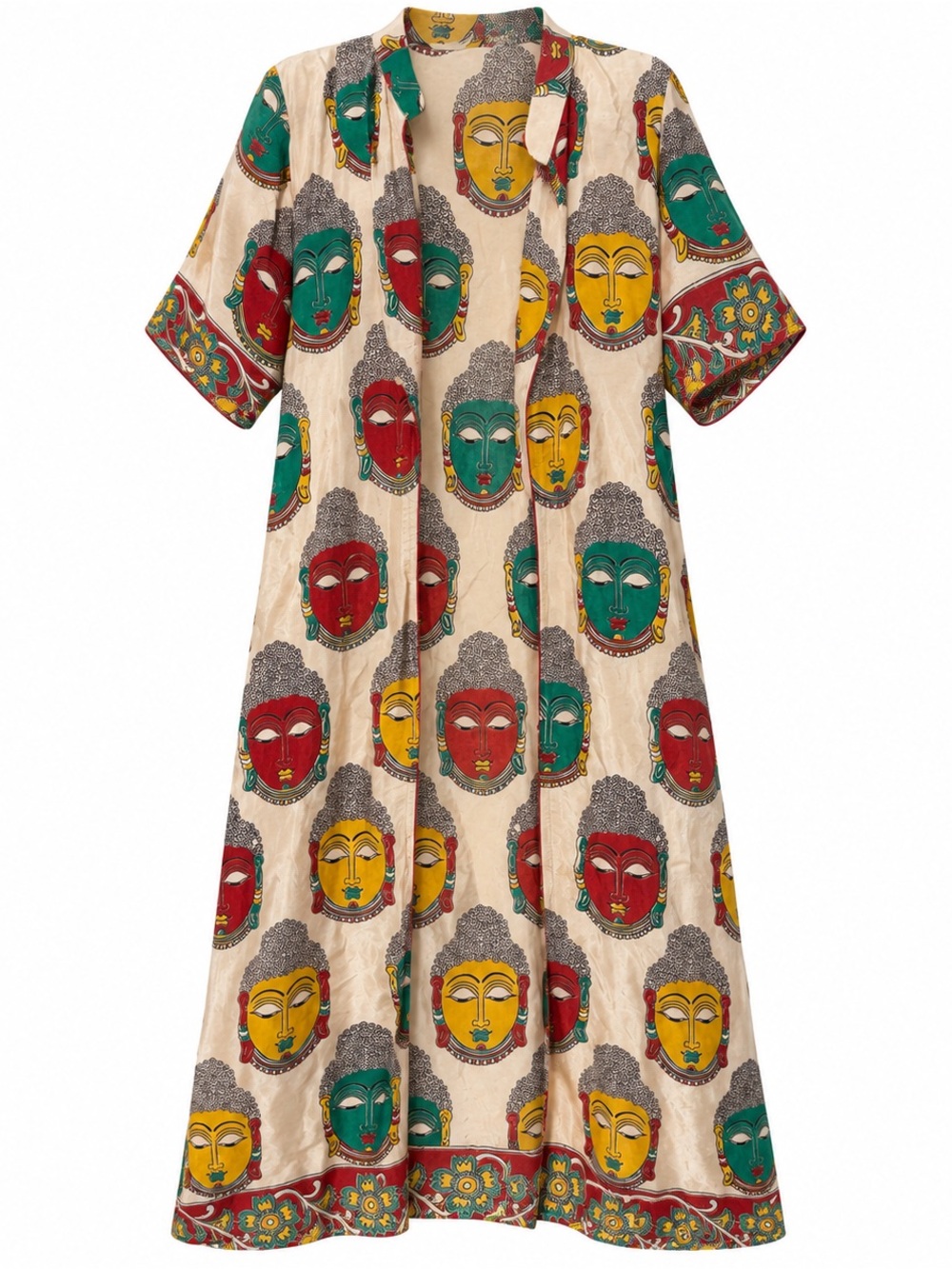 Boho Buddha Print Maxi Kimono Duster Robe Multicolor Statement Festival Cover-Up